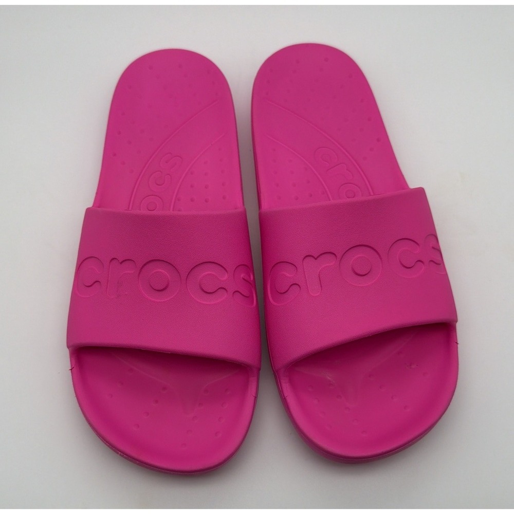 Crocs Slides Neon Pink Slip On Sandals Women's Size 7 - Picture 2 of 6